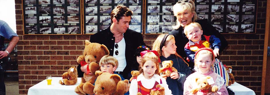 Fight Cancer Foundation patrons Deborra-lee Furness and Hugh Jackman promoting the sale of Bo the marrow donor Bear