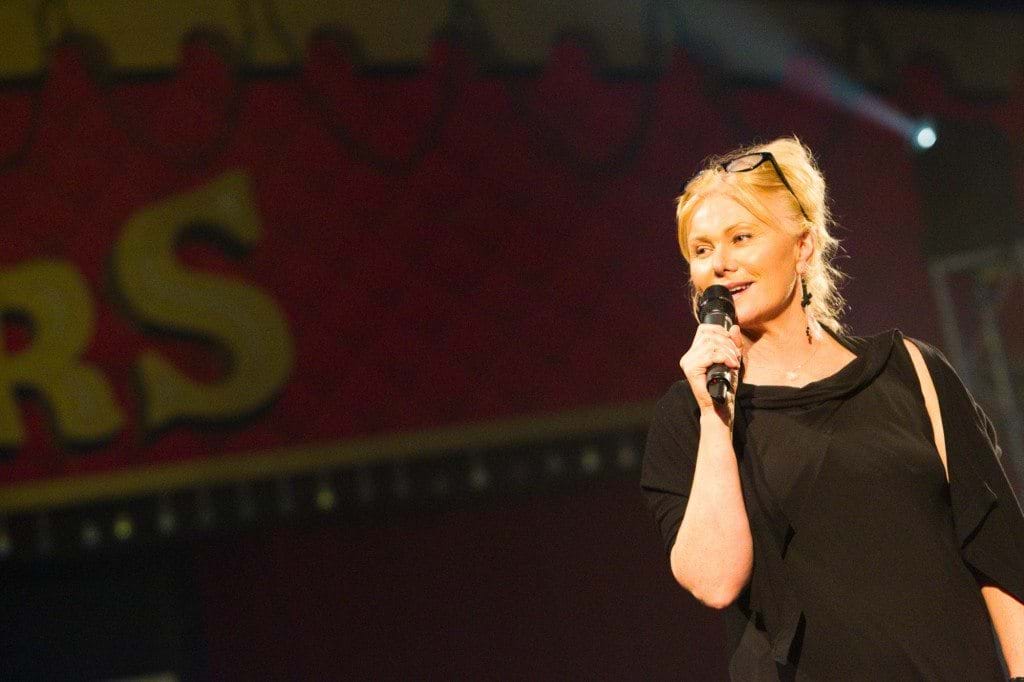 Fight Cancer Foundation Patron Deborra-lee Furness on stage at Red Ball Melbourne.